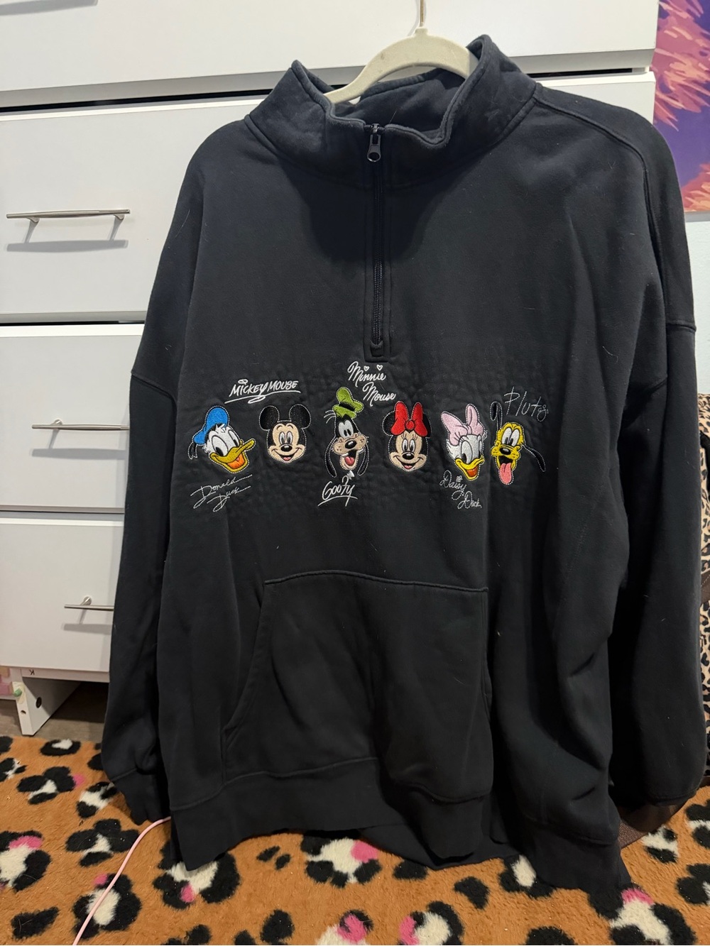 Disney Black Half-Zip Sweatshirt with Embroidered Classic Characters